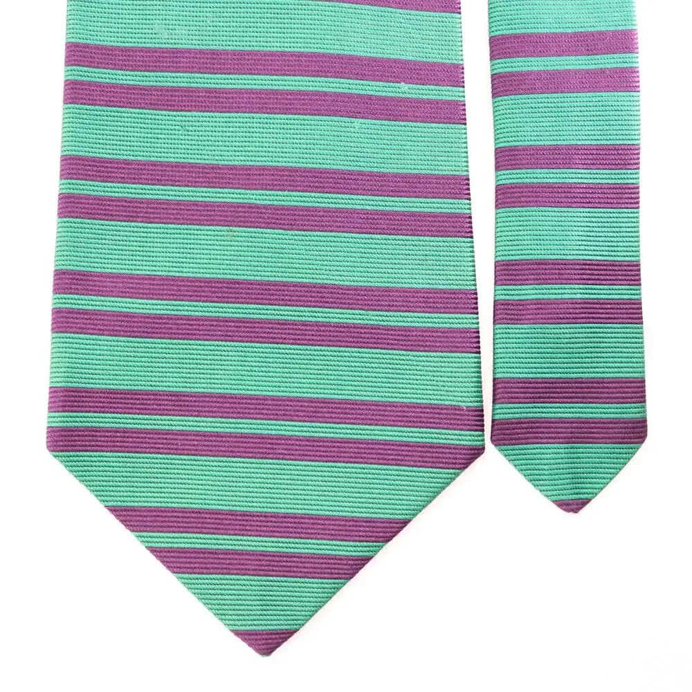 Brooks Brothers Tie Mens 56 in Silk Green Purple Horizontal Double Striped Wide
